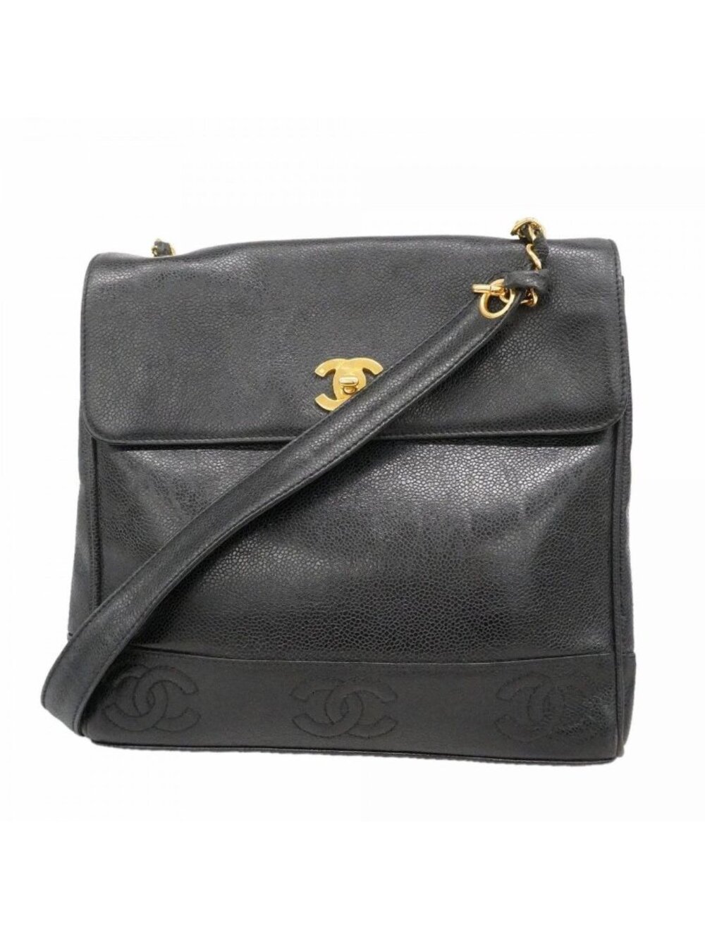 Chanel Shoulder Bag Triple Coco Caviar Leather Black Gold